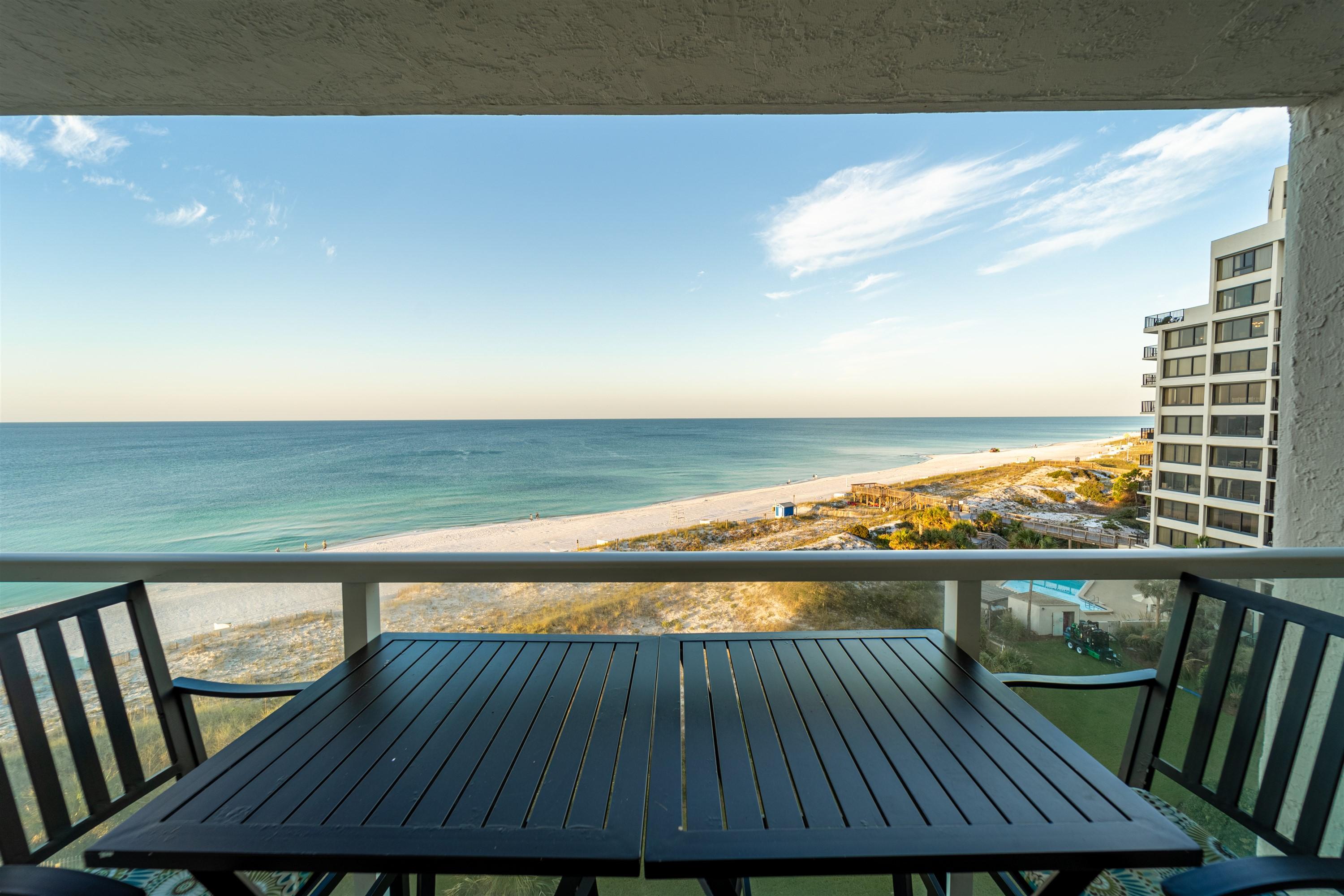 Experience the ultimate in carefree, beachfront living from this renovated 7th floor condo with a soft coastal vibe! The wall of floor to ceiling glass doors and windows provide the ultimate framework for breathtaking sunsets and stunning westerly views of the Gulf of Mexico. Enjoy overflow snoozing space in the cozy, fully-enclosed sleeping nook with a queen size bed! Complete kitchen remodel in 2016 with new appliances, cabinets, plumbing fixtures, subway tile backsplash, and marble counters. Vinyl floor planks are throughout the condo providing highly resistant and durable flooring without sacrificing aesthetics. Sold furnished and rental ready all you need to bring are your flip flops and sunscreen Almost $51,000 gross rental income in 2019New HVAC & Hot Water Tank & New Washer/Dryer