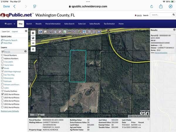 Great opportunity to own 20 acres with lots of privacy. You'll be nicely tucked away, yet close enough to I-10 and other desired conveniences to make this the perfect location to build a nice primary home, or cozy getaway. The owner states the property has a recorded easement from Works Rd, but this entrance is overgrown and very difficult to access. The property has not been cleared. Please use extreme caution when viewing. Bug spray is strongly recommended and especially tick repellant. Must not walk this property without first contacting the agent either directly, or through your own agent. More information can be found through Washington County Appraisers Office. Buyer to verify any and all information regarding this property as they see fit.