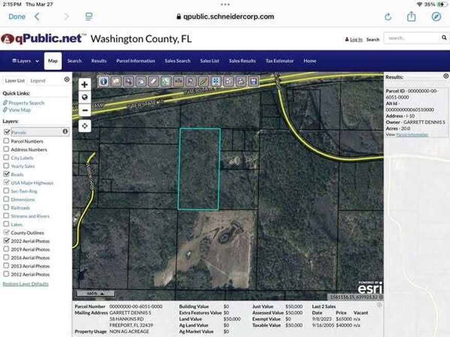 Great opportunity to own 20 acres with lots of privacy. You'll be nicely tucked away, yet close enough to I-10 and other desired conveniences to make this the perfect location to build a nice primary home, or cozy getaway. The owner states the property has a recorded easement from Works Rd, but this entrance is overgrown and very difficult to access. The property has not been cleared. Please use extreme caution when viewing. Bug spray is strongly recommended and especially tick repellant. Must not walk this property without first contacting the agent either directly, or through your own agent. More information can be found through Washington County Appraisers Office. Buyer to verify any and all information regarding this property as they see fit.