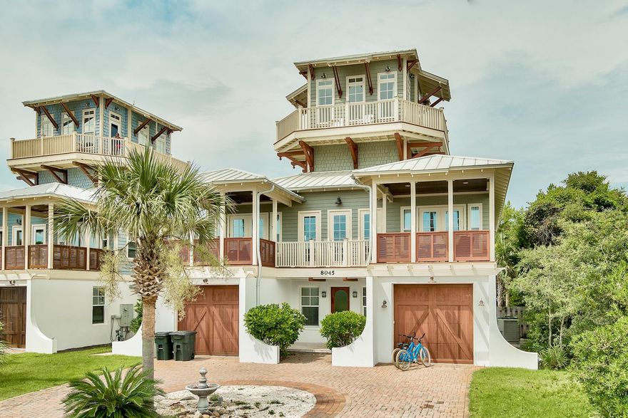 Gulf Views abound from this three story home! Expansive decks on level two and three. 5 bedrooms and huge open living/dining space. French doors and 180 degree views from level three. Hardwood floors on two and tile on level one. Private pool and nice sized backyard and patio for outdoor entertaining. Plenty of parking out front and beach access across 30A with a crosswalk just one lot west.