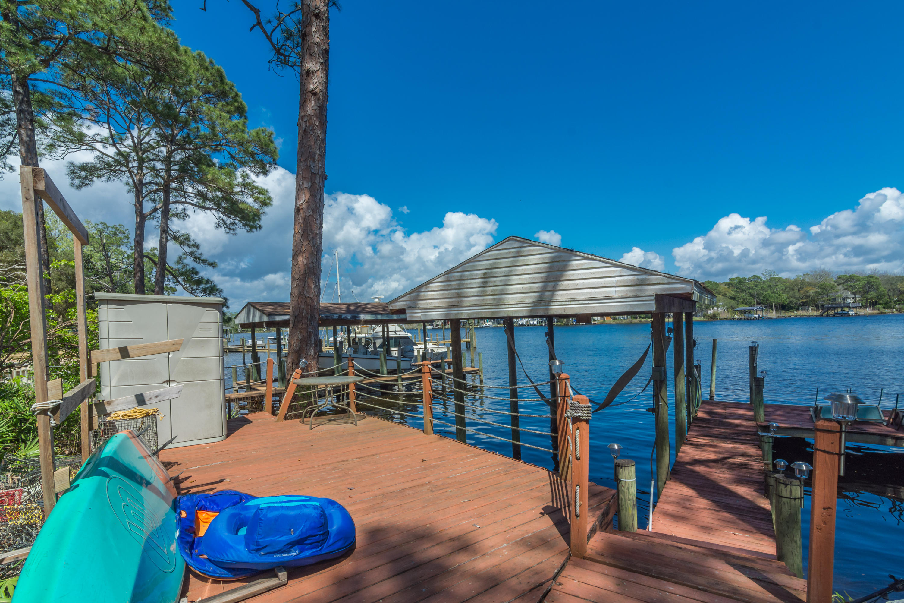 Rare opportunity to own a waterfront home in ever-popular Niceville with 70 ft of private access to Rocky Bayou! If you have a boat you can take it straight to the GULF and head to the beach. Enjoy the view from the living room with fireplace and cathedral ceiling, from the eat-in kitchen, or from the owner's suite. Two additional bedrooms and a second full bathroom make for a great home. No HOA, so continue developing this wonderful property to suit your needs! Solar panels convey. A deep well is connected to the irrigation system and optionally to the home, reducing utility cost. Please note: docks/jet ski floating dock sold as-is.