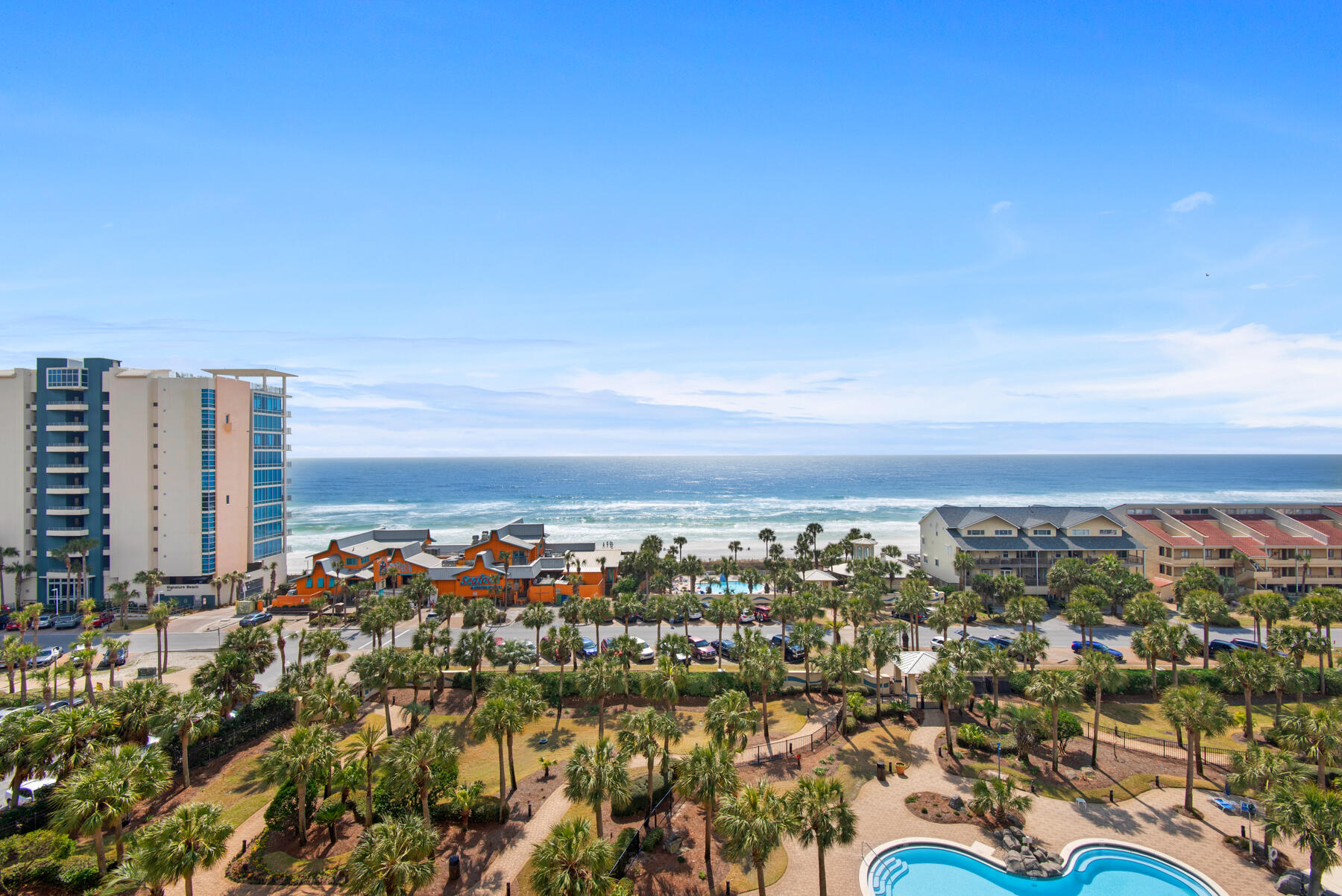 This 8th floor 2 bed/2bath unit has exceptional Gulf Views from the living area and primary bedroom. The living room, dining room and kitchen space open up to a large balcony where you can enjoy the unrestricted gulf views.  Sterling Shores is one of Destin's premier beachfront communites boasting upscale amenities including its own expansive beach with beach club and pool, a lagoon-style pool, fitness center, and tennis courts. Whether you're seeking a vacation retreat or a permanent residence, Sterling Shores delivers unparalleled comfort and convenience in a coveted beachfront location close to off shore fishing, shopping and world renown  restaurants.  LPV flooring has just been installed in the bedrooms. Currently a short term rental and is subject to reservations that are booked.
