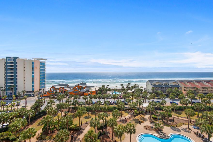 This 8th floor 2 bed/2bath unit has exceptional Gulf Views from the living area and primary bedroom. The living room, dining room and kitchen space open up to a large balcony where you can enjoy the unrestricted gulf views.  Sterling Shores is one of Destin's premier beachfront communites boasting upscale amenities including its own expansive beach with beach club and pool, a lagoon-style pool, fitness center, and tennis courts. Whether you're seeking a vacation retreat or a permanent residence, Sterling Shores delivers unparalleled comfort and convenience in a coveted beachfront location close to off shore fishing, shopping and world renown  restaurants.  LPV flooring has just been installed in the bedrooms. Currently a short term rental and is subject to reservations that are booked.