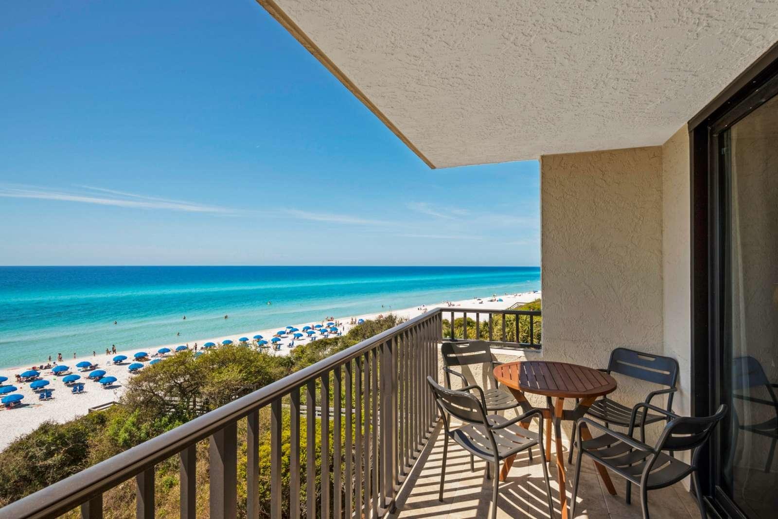 Incredible beachfront views and an amazing location in the heart of 30A make this unit special. It's just a short distance from Seaside and the many other restaurants and attractions this area has to offer. The master bedroom, living room, and kitchen all provide views of the emerald water and white sand.  This unit is a must see with new HVAC in 2019, new balcony tile in 2018, and new sliding glass doors in the bedroom and living area in 2016.