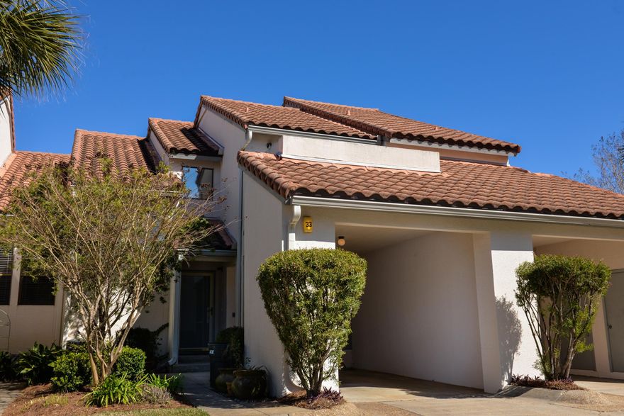 Welcome to Tennis Village at the Tops'l Resort. The C floorplan 2 bedroom, 2.5 bath condo is located very close to the clubhouse for those wanting to be in the middle of the action. Both bedrooms are upstairs and each has its own bath and one has a private balcony. The unit is a total of 1406 square feet and is very spacious and is unique. A previous owner enclosed one balcony and made another room for added sleeping. The main living area is spacious and you can directly out to the tennis courts. You have one covered parking space at the front door and several open spaces adjacent to the condo. There is also a storage closet outside along with a storage closet under the stairs. Tennis Village dues are $317/Mth, Tops'l Master is $285/Qtr. Water and Sewer are owner paid.