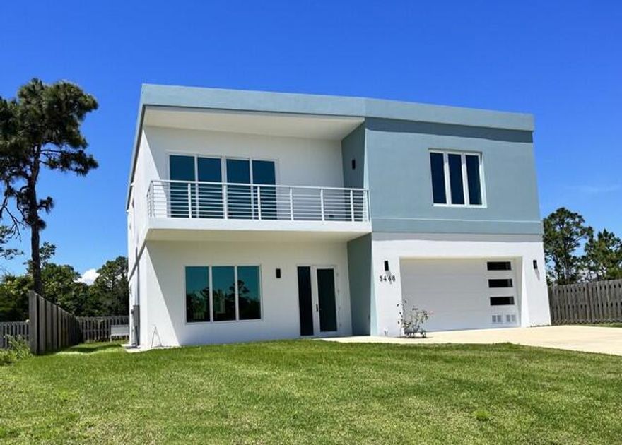 New construction 2-storey modern design home. Solid built using ICF (Insulating Concrete Form) to withstand hurricanes. The house is safe and energy efficient, and will serve the family for generations. Youth and pets friendly and suits for Working-from-Home. No Association. The house features steel reinforced ceilings and floors that are thermally insulated and moisture protected. Flat concrete roof assumes record-years long warranty. No use of traditional wood framing eliminates termite damages! Exterior stucco is coated with paint for minimum maintenance. All aluminum framing windows and doors are low-rate UV and Large Missile Impact safe glass. Made by Bosh A/C system is completed with an Automatic Humidity Control unit. LED lightning throughout interiors and exterior. Custom designed masterpiece single string floating stairs are completed with natural hardwood steps and stainless steel railings that are fingerprints free. Direct Vent Wood Burning Fireplace in bright and open living room. Modern kitchen with matte glass upper cabinets is also equipped with durable hardware for soft self-closing drawers. Cooking exhaust vent filters to outside. All stainless steel appliances include 44-Bottle Dual Zone wine refrigerator. Fine finish materials include granite countertops, marble tile backsplash, and natural stone fireplace. Porcelain tile flooring and trend design vanity cabinets in bathrooms are imported from Europe. Controlled electric heated floors in Master Bathroom and Guest Bathroom. Each bathrooms have an operable window. Solid core 92" toll interior doors assembled with stainless steel hardware and modern hidden hinges, designer handles, and magnetic locks. Plenty of walk-in spacious closets completed with custom organizers. Many more extras! In case of weather emergency the house is equipped with 750-gallon underground propane tank and a backup generator to run entire house powered independently in full capacity for three-weeks or longer.