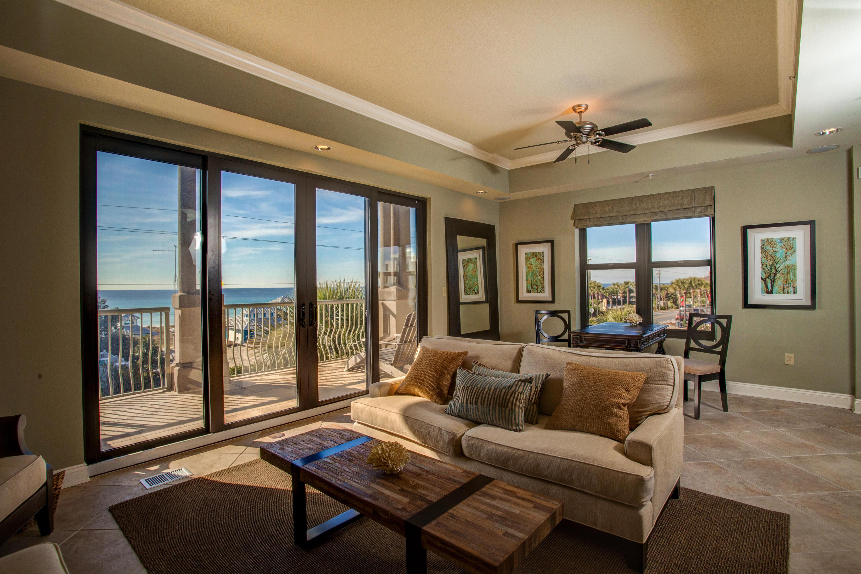 Absolutely stunning, 2-story condo has fabulous gulf views! Abacos is a boutique 13 unit condominum complex superbly located across the street from the public beach access (Ed Walline Park) and next door to all the shops, restaurants and entertainment at Gulf Place. Boasting 1,979 sq ft, 3 bedrooms and 2.5 baths this END unit is appointed with fine finishes and lots of upgrades. The top floor of this condo is all about living and entertaining. The open kitchen has stainless steel appliances, granite counter tops, custom wood cabinets, tile backsplash and a breakfast bar. The dining area leads into the living room, which has a spacious balcony providing wonderful Gulf views and plenty of room for outdoor dining or relaxation. This corner condo also has plenty of windows that run along the