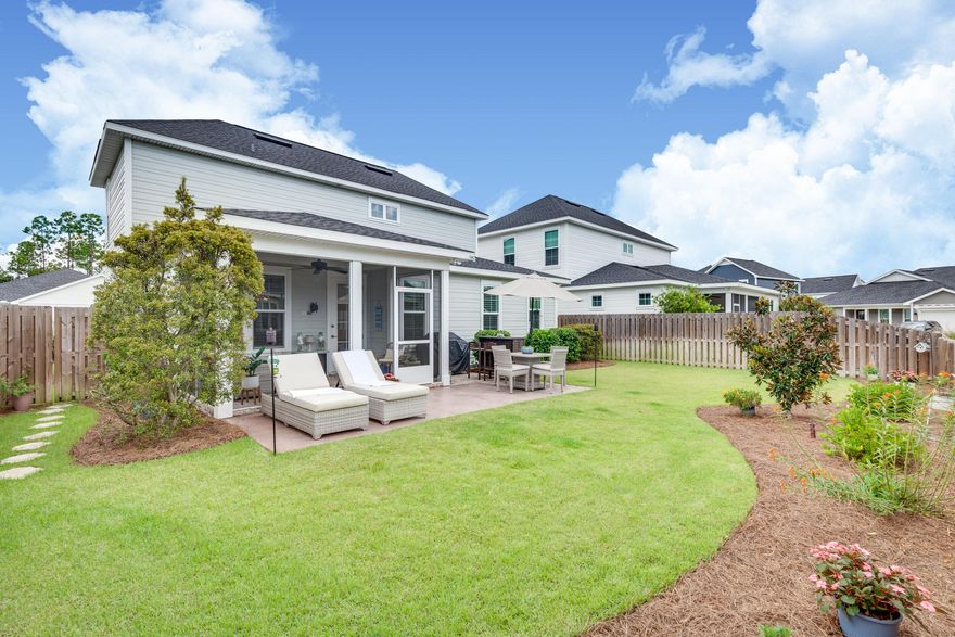 LOWEST PRICE PER SQFT IN ORIGINS! This like new home has been meticulously maintained & offers a private, landscaped, backyard for outdoor living including a screened porch, wiring for outdoor TV and extended patio. This Christopher plan is so thoughtfully laid out with 3 bedrooms, 2.5 baths, loft & 1 car garage.  Very open floor plan with 9 ft ceilings that really make the space feel even larger. Primary suite on the first floor with peaceful views of backyard oasis and an attached bath with shower and thoughtfully designed walk in closet. Upstairs you'll find 2 more bedrooms connected by a jack and jill bath and a great loft area. Perfect for another spot to watch tv or perhaps a play room for your little ones. Watersound Origins is such an amazing & growing community that just keeps getting better every day. With the new Publix open, Saturday farmer's market and a steak house on property- there's really no reason to leave; but this community is also in close proximity to Rosemary Beach & Alys Beach! This is a typical St Joe developed community with amenities galore- Par 3 golf course onsite, community pool, fitness center, tennis, pickle ball, volleyball, basketball courts & access to Lake Powell- all included in your low HOA dues. 