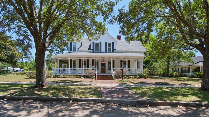Spectacular Circle Drive Victorian, with many original features, and the breathtaking views of historic Lake DeFuniak with appx 110 waterfront feet. Just outside your front door is the mile-ish walking and biking paths/street around the lake, with sensational sunsets and less than a 1/2 mile to vibrant downtown. With 11' ceilings downstairs, refinished heart pine floors, all original windows+storm windows flooding each room with light. The back downstairs addition experienced a roof leak and has some paneling damage so the seller is having a new dimensional shingle roof installed for the new owner. There are multiple ways to configure the downstairs, which currently has one bed and bath. The included floor plan shows the large room sizes and your imagination can ignite your creativity. Options for both a downstairs OR upstairs master suite. If choosing upstairs, there is no comparable allure to that of the bedroom and the Lake-DeFuniak-facing adjacent sitting room, located inside the turret, one of this home's finest architectural delights. The upstairs has 9' ceilings with 3-4 additional voluminous bedrooms with one full bath. (Seller states that wood floors are underneath the carpeting.) There is baseboard heating and window units upstairs with central HVAC downstairs. This stately, exquisite queen has been in the same family for many decades. Who shall call 650 Circle Drive home? 