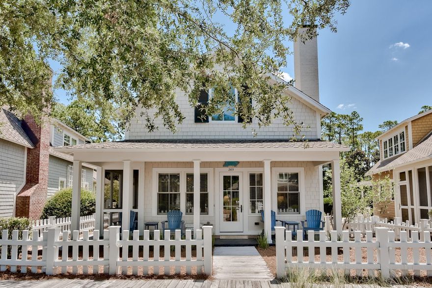 This magnificent shingle-clad cottage, sited behind a quintessential white picket fence, offers everything that could be desired for the family beach home. The 3-bedroom, 4 bath home offers over 1,900 square feet of living space in a freshly update home. Beyond the picket white is a sprawling front porch, the ideal setting to relax and enjoy the sounds and smells of endless summer days at the beach.
Interior features include a great room with cozy gas fireplace, soaring ceilings, and a wall of windows that bring spectacular natural light into the living spaces. The kitchen with comfortable bar seating area is the perfect gathering place for friends and family and includes a suite of Subzero and GE appliances. Beautiful tawny hardwood floors and freshly painted interior brighten the home. from within.
The master suite welcomes the sunlight through the panes of glass, bouncing light of vaulted tongue and groove ceilings, creating the perfect retreat after a day on WaterSound's private beaches. Bead board surrounds the soaking tub in the master bath, next to the glass enclosed tile shower, offering a spa-like experience. The remaining bedrooms offer guests a comforting respite from their day with ensuite and well-appointed furnishings. The third-floor media room provides a treetop nook to read, watch the big game, or get away from it all.  A one-car garage, gas grill and charming outdoor haven lie to the rear of the home, offering a haven in your own backyard. 

Notable features of the home include: freshly painted exterior, window treatments throughout the home, newly install countertops in the ensuites, upgraded lighting, and new decking on the back porch area.

The home is conveniently located in WaterSound Beach, so you will enjoy rides on your Golf Cart to the beach, The Hub on 30A, shopping, dining and entertainment venues. The gated, gulf front community of WaterSound Beach occupies 256 acres in Northwest Florida. Amenities include 24-hour security, a private fitness center, landscaped putting greens, and community pools.