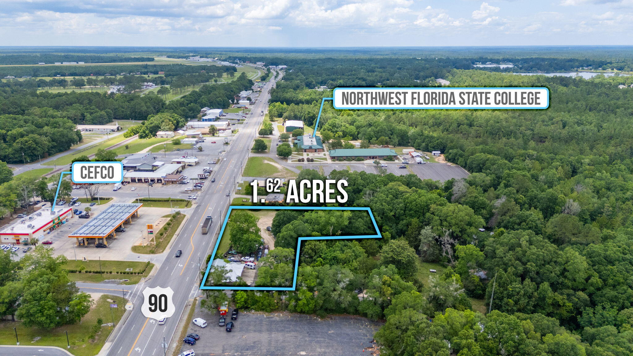 Great investment opportunity with active rental income or build your dream business here on this 1.62 acre commercial lot, including a 1,044 square foot block building and approximately 280 feet of highway frontage. Businesses close by like Cefco gas station, Ace Hardware, multiple restaurants, North West Florida State College and much more. - Business not included in the sale. Only the property.