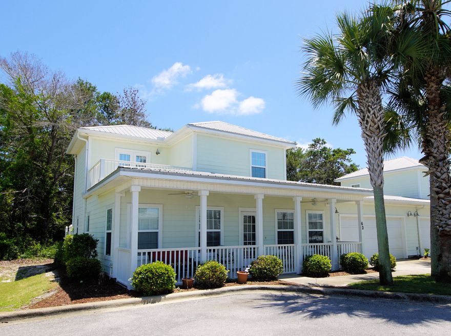 Miramar Palms is located only a minute or two from the beach! Hardi-plank siding, metal roof, oversized double garage, covered front porch, open balcony, plus a back patio area with outdoor shower. Completely furnished & just one block to the beautiful Destin beaches, this would make an ideal primary, second home or vacation rental. The home features tiled floors in family room, kitchen & baths. Kitchen features stainless appliances, solid surface countertops, large pantry, powder room & access to the back yard patio area ... great for grilling. First floor master suite; spacious bath with double vanity, garden tub, separate shower & large walk-in closet. Upstairs there are 2 bedrooms, one with French doors to a large private balcony with ample room for table & chairs or loungefurniture;