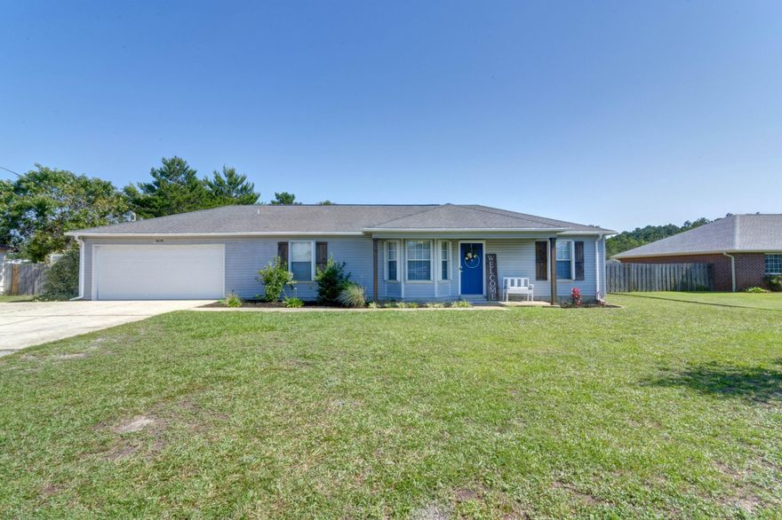 This adorable farmhouse chic east Navarre retreat is ready for you to call home! Located on an oversized almost half acre lot (0.46) with no HOA, this adorable home is a short commute to Hurlburt Field and only minutes to Navarre's beautiful beaches! Featuring 3 bedrooms PLUS a great flex room this home has so much to offer! Enjoy seller upgrades like a fully remodeled kitchen with new cabinets, backsplash, granite counters, and stainless appliances. The split floor plan allows master bedroom privacy, and the other two nice sized rooms share a renovated bathroom on the other side of the house. You'll love the drop zone inside the interior laundry room with a bench and organizational hooks. Check out the full list of seller updates and don't delay in calling this petite retreat home!