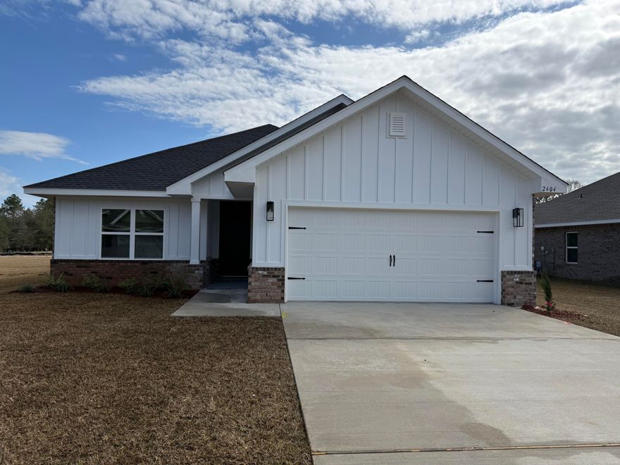 Beautiful 3BR/2BA home with 1901 sq ft. on a 1/2 acre lot featuring 3-sided brick with Hardie front and brick skirting. Enjoy a 7/12pitch roof, covered back porch accessible from the living room or master suite, and auto timed irrigation. Inside boasts quartz countertops throughout, a kitchen island, formal dining, and breakfast nook. Master includes a trey ceiling, recessed lighting and ensuite. Modern touches include stainless appliances, black lighting package, and updated black hardware. Washer/dryer hookups included. This home comes with a 10 yr. Bonded Builders Warranty.