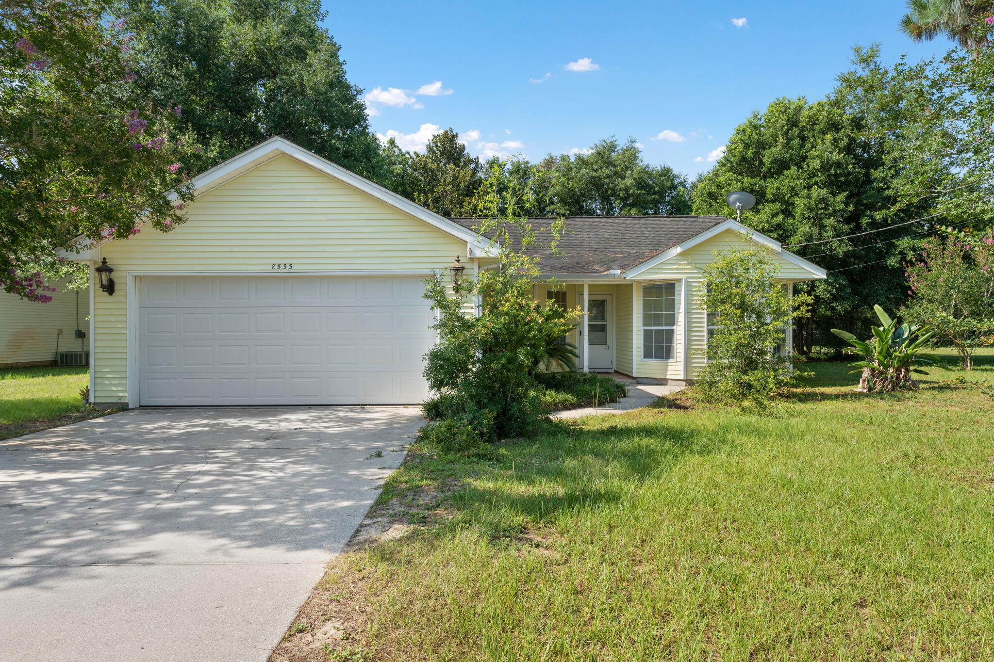 This charming home is newly vacant and ready for home ownership! This home features a large bonus room in addition to the other 3 rooms! The tall vaulted ceilings make the home feel larger and more open. The home has recently been pressure washed, professionally cleaned, and is also getting a new architectural roof and 3 ton HVAC system (inside/outside unit to be replaced). This will leave your family with peace of mind and a lower insurance since your home is fully updated with the most important aspects to a home. The home has a large back yard with plenty of shade and mature trees along the property. The shed out back will convey as-is, and the home will be emptied prior to closing. Come see this one quickly! It's a short commute to Hurlburt Field, beaches, shops or even I-10.