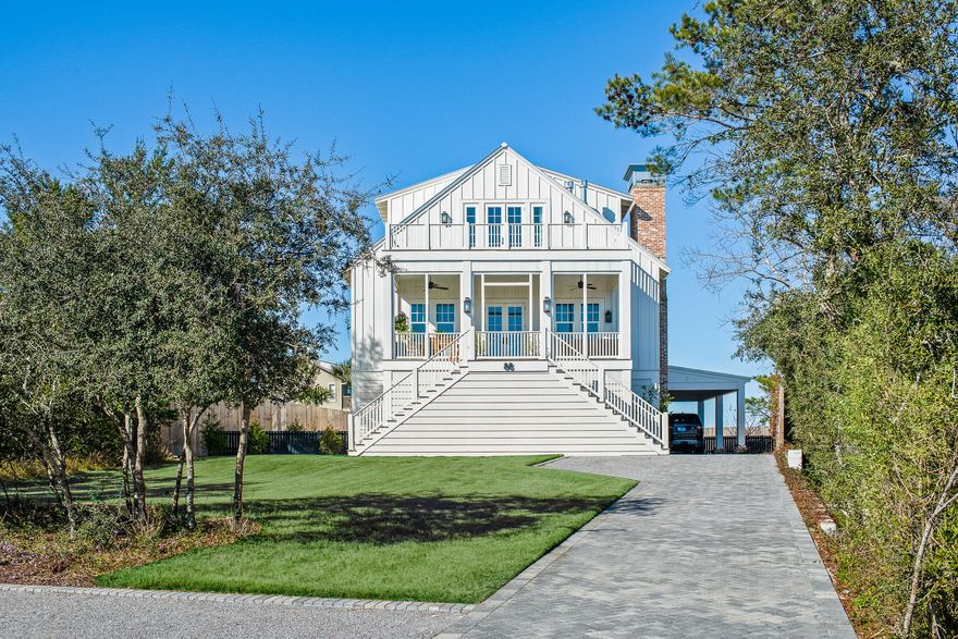 This custom Braulio Casas Architects home sits on top of one of the tallest lots, if not the tallest lot on 30A. Every window on this third-floor master suite provides stunning panoramic views. Watch sunrises and sunsets over gulf, rooftops, and treetops. Never rented. No HOA. The first floor, chimney, and fireplaces are made from reclaimed Chicago brick. Interior walls are 2x6 and have rock wool insulation. All flooring has rock wool insulation. All exterior walls and roof lines have spray foam insulation. Standing seam metal roof. 1st and 3rd floor HVAC's have fresh air intakes. Windows and doors are alarm ready for a pool. Plenty of outdoor storage in the front and back of the home. Irrigation system. Large front and backyard. Elevator. Owner is a Florida Licensed Real Estate Broker