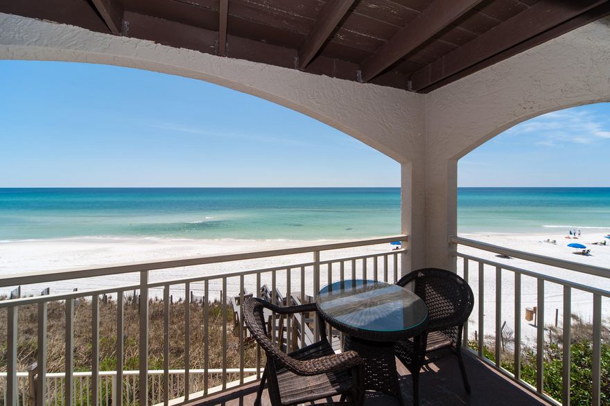 Seldom do three bedroom, three and one-half bath condos become available in the heart of Seagrove on the Gulf! If you were dreaming of owning a gulf front unit that offers spectacular views of the Gulf, within an easy walk to world known Seaside, this is your home! Spacious bedrooms and open living areas with three exterior porches, this condo is awaiting the family that loves the beach. Please note: some of the artwork and accessories do not convey in the sell of the condo.