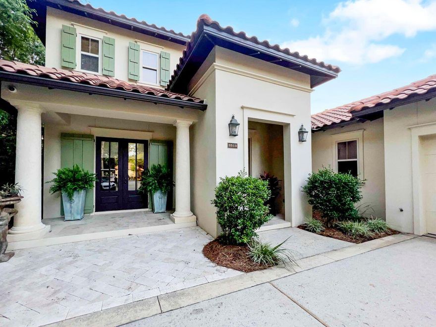 Unfurnished!Exceptional long term lease opportunity. Stunning 5 bedroom 4.5 bath Mediterranean style home nestled in private setting and overlooking Raven Golf Course hole #7.  Easy living floorplan features first floor master suite with entrance onto the lovely screened pool deck and screened lanai.  Gracious family area  with gas fireplace opens to the gourmet kitchen. An additional en suite bedroom with its own private outside entrance , full laundry with storage, plus additional powder room completes the first floor.  Upstairs is spacious and inviting with three additional bedrooms, offering space for your fitness equipment and storage.   Vineyards is a very private, sought-after area of the resort.  Rare opportunity for someone seeking luxury housing while building etc