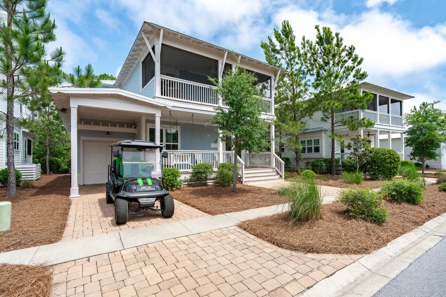 Welcome to Saltwater Siesta, where the serene embrace of NatureWalk at Seagrove welcomes you home, just a stone's throw away from the vibrant communities of Seaside and Watercolor. Nestled within the lush landscape of the Point Washington State Forest, this exquisite property offers a harmonious blend of natural splendor and modern comfort. Sold fully furnished, including a golf cart and all furnishings, this home offers the epitome of turnkey coastal living. Just bring your flip flops, and you're ready for a summer of fun in the sun. Whether you're lounging on the porch, exploring the nearby communities of Seaside and Watercolor, or enjoying the array of amenities within NatureWalk, every moment is effortlessly infused with relaxation and leisure