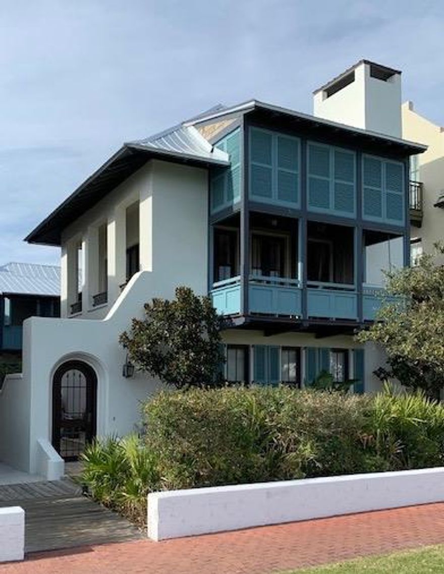 Spectacular Providence on the Green in Rosemary Beach is just one house away from the gulf and faces the lovely Western Green. This Carey McWhorter designed home has incredible views of the Gulf of Mexico, an elevator to facilitate the elderly or handicapped, private courtyard with pool and comfortable seating, and fabulous kitchen with custom cabinetry. With 3 bedrooms and 3.5 baths, this home sleeps eleven guests. Providence on the Green has been extensively renovated including: adding a courtyard pool/hot tub (14'x 6'),an outdoor gas fireplace and a fully stocked outdoor kitchen with built-in gas grill, stove and refrigerator, as well a bonus sleeping/sitting area with a Murphy double bed in the master bedroom.