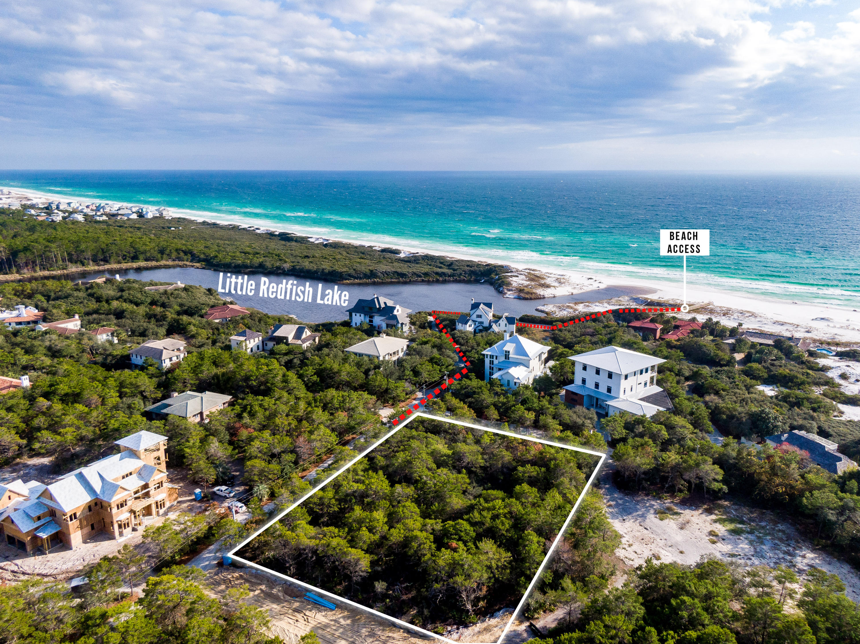 Bannerman Beach is a gated Gulf and lake front neighborhood along 30A. Deeded beach access exclusively for owners and guests connects you to the Gulf or Little Redfish Lake. Spacious half acre homesite with plenty of room to build your dream home at the beach and offers views of both the Gulf and Little Redfish Lake. This exceptional property is the only lot with no HOA fees, but is still bound to the original deed restrictions. Previous plans were in place to build a 6,000 square foot home with carriage house and are included in the purchase of this property. This lot is perfect for the person who enjoys all 30A has to offer, but wants the privacy of the most exclusive neighborhood in the area.