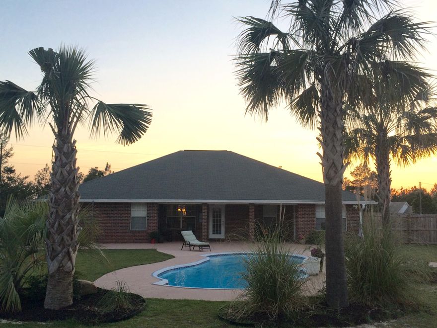 Oasis in the Country! Glorious kidney shaped, in ground salt water pool. Really nice huge fenced back yard, 1 acre lot with privacy, plus fire pit and storage shed with plenty of room for an RV or boat. This is a lovely bright, sunny home and flows beautifully from room to room. Split bedroom plan for privacy and large soaking tub in the master bathroom. Kitchen overlooks the pool and is open to the living room with a breakfast bar and a breakfast nook/ dining area. The formal dining room and office are situated at the front of the house on either side of the beautiful entry foyer. Mount Olive Estates is situated far out enough to be in the Country but not to far from the town or bases, just the perfect place to live if your looking for peace & tranquility.