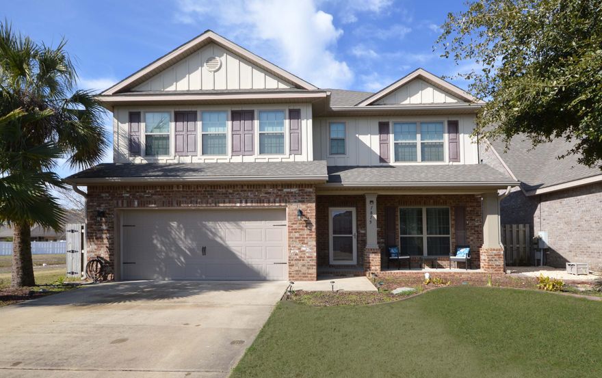 Former model home that includes an insulated garage with central air and heat; screen porch with double overhead fans; and beautiful finishes throughout. Two story Brick Home with 4 bedrooms and 3.5 Baths! Downstairs Living Area has beautiful Bamboo Flooring, Kitchen has ceramic tile in wet areas; Beautiful granite countertops with backsplash; Stainless Steel Appliances, Caviler Cabinets, and breakfast bar with bar stools for extra seating! Under cabinet lighting adds to functionality in kitchen as well as beauty; Formal Dining Area next to kitchen; The ''Julian'' by DR Horton features 4 large Bedrooms, 3.5 Baths with granite, and Two Living Areas! Downstairs Master has 2 closets trey ceiling, Master Bath has luxurious Tile Shower, and double vanities! Upstairs has 3 large bedrooms, 2 ful baths and huge living area to have privacy! Large Linen Closets plus lots of storage;  Upstairs one additional bedroom is huge and oversized and larger than Master with access to a third Full bath!  The two Bedrooms share a Jack and Jill Style Full Bath, Lots of baths for great privacy! Outside a beautiful sunroom with two ceiling fans complement the home, then step outside to a large deck for those cookouts!  Beautiful home with beautiful lawn Fenced backyard, a place you would love to live and be proud to call home. Neutral colors mostly with some blue accents; Less than 3 miles east of the main entrance to Holley by the Sea. HOA website is www.waterfordsoundhoa.com.