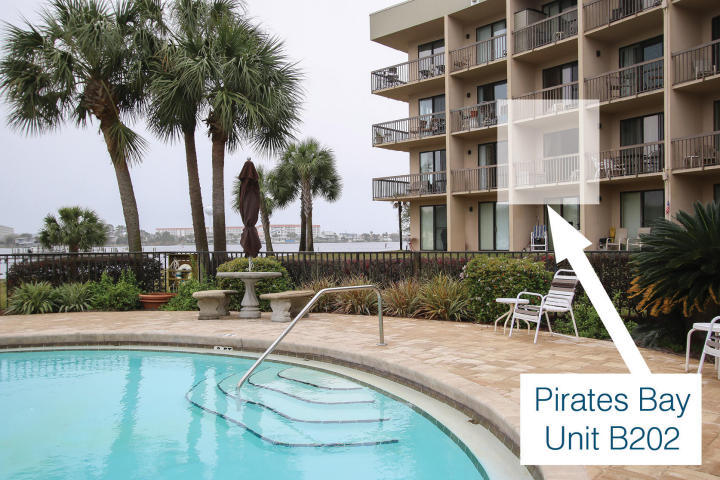 Water front views from this fully furnished studio unit that comes with an assigned 25' boat slip within the onsite private marina. Slip has a power pedestal and water line. From your second floor private balcony you'll overlook the large pool and patio, the 100+ Boat Slip Marina, the Intracoastal Waterway and across to Okaloosa Island. This investment can be used as your own private get-a-way, placed on a Vacation Rental Program or rent it out yourself. The Boat Slip can be used personally or can be rented out as well. Association Dues cover water, sewer, trash, Cable w/2HBOs, Wireless Hi Speed Internet (WIFI), basic telephone service, insurance and maintenance on the building exterior, grounds, pools & marina, and pest control. Move in Ready.