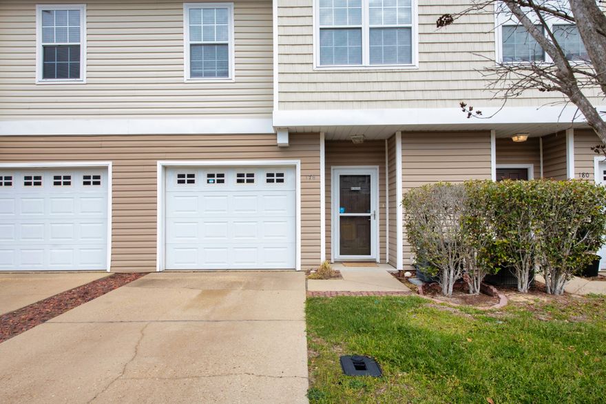 Spacious, well-maintained townhome, with easy access to I-10, bases, restaurants and shopping! The kitchen is equipped with stainless appliances, pantry, and ceramic tile flooring. The adjacent living/dining area has beautiful luxury vinyl flooring and built-in shelving and entertainment center, and looks out onto a covered patio perfect for entertaining. Upstairs are three carpeted bedrooms, full bath, and laundry room. The large master suite boasts cathedral ceilings, a huge walk-in closet, and spacious master bath with double sinks. Schedule your showing today! New AC motherboard. Items still in property will be removed by seller.
