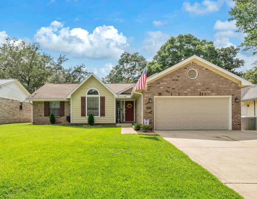 Charming & Updated, 3 bedroom, 2 bath home in the heart of Niceville. NO HOA & NO CARPET. Spacious, flat backyard with an oversized deck and privacy fence. Welcoming interior floorplan, with 2 light and bright living areas with a spacious living room with wood burning fireplace & dining room. Updates include, newer kitchen cabinets, granite countertops w/ newer Stainless Steel appliances, pantry and breakfast nook. Updated, LVP flooring in 3 BRS & newer tile & vanities in the baths. 1 guest bedroom w/ vaulted ceiling & a custom, full, loft bed. In Master, custom, shiplap, feature wall & window seat in  as well as a roomy, walk-in closet and dressing area. NEW Garage Door 6/2025. NEW HVAC 7/2022. NEW, Epoxy Garage Floor 2022. Washer & Dryer stay & convey 'as is'. See Upgrade sheet. Conveni Conveniently, located minutes away from highly rated Niceville school district, shopping, city parks, library,  restaurants and a quick drive to Destin and Eglin AFB & Duke Field.  