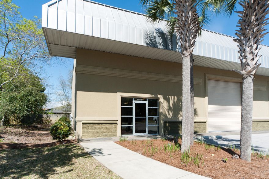 This warehouse facility with open concept office offers an exceptional location one block north of Hwy 98 in Destin. The well-maintained complex offers an attractive, professional appearance and clear visibility on Azalea Drive. Stained and sealed concrete floors carry from the brightly lit office with restroom, located on the very west end of the complex, into the spacious warehouse with roll-up door. Additional storage space above the office can be excesses by ladder from the warehouse.