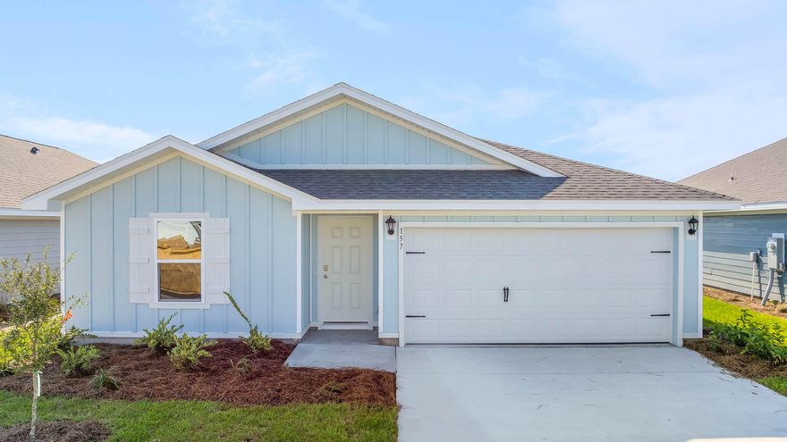 Welcome to 157 W Gray Owl Drive at Owl's Head Farms in Freeport Florida. This home is ready for move in and has two spacious bedrooms off the front entry. Continuing through the entry hall, a third bedroom, ideal for a home office or flex space, is located on the adjacent hall that hosts the washer and dryer hookups next to the two-car garage--a practical touch for everyday living. The EVP flooring throughout the common areas allows for a seamless transition through the living area. 
The home truly shines as you step into the open concept living area. The kitchen stands out with granite countertops, pantry, a sleek stainless steel appliance package, and a central kitchen island that offers plenty of prep space and seating area. The adjoining dining space is perfectly positioned for casual meals or entertaining, while the living room is bright and inviting, with views of the backyard through large windows. Nestled in the back of the home is the primary bedroom which is spacious and features a private ensuite bath with a double vanity, large shower, and a walk-in closet designed for optimal storage. The guest bedrooms feature ample closet space, carpet and share a well-appointed full bathroom with modern finishes and durable engineered vinyl plank flooring, perfect for family or guests. 