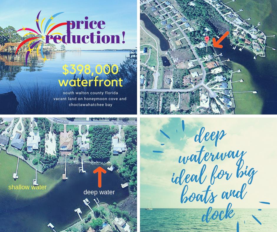 This waterfront property is an exceptionally rare find of bay waterfront in the beloved South Walton Beach area. Ideal for your beautiful waterfront home with room for your personal 'marina' dock featuring DEEP water. Perfectly positioned in the exclusive & popular neighborhood of Driftwood Estates. Parcel 11-L has 110' of DEEP WATER frontage located in the short, but protective, Honeymoon Cove on the wide-open Choctawhatchee Bay. In the evening this cove setting provides an intimate view of nearby lights reflecting on the water.The property is not subject to any fee-based HOA, a scarce find in this 220-acre subdivision. There is no build-out requirement either which enables a good value-investment opportunity for you. Nine waterfront lots have sold in Driftwood Estates