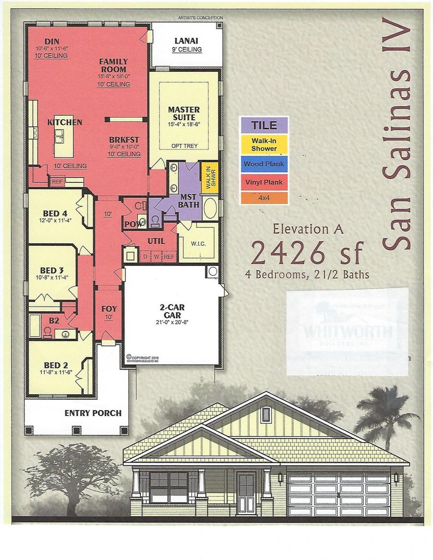 NEW START - Late Fall estimated completion. San Salinas IV features Split Bedroom Plan 4 Br/2.5 Ba and 2 Car Garage * Master Bath: Signature Walk in Tile Shower, Tile Flooring, Separate Soaking Tub, Dbl Vanities & 1 large Walk-in Closet* Luxury Wood look Vinyl Plank in Wet Areas/Family Room * Carpet in Bedrooms * Kitchen has Granite Counter tops & Stainless Steel Appliances * 2x6 exterior walls & Covered Rear Lanai *