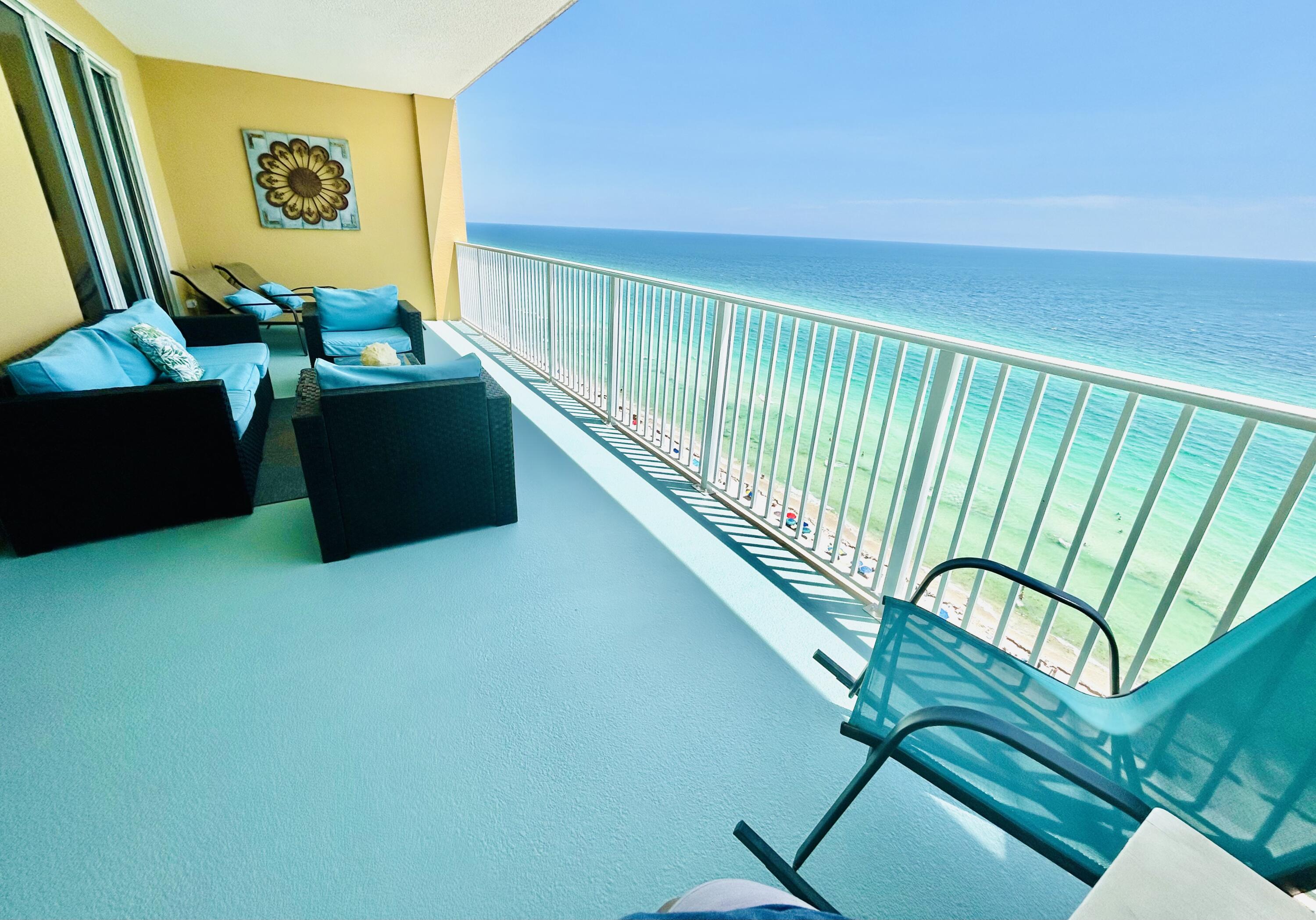 Newly Re-listed & Reduced!! Don't miss your opportunity for this desirable Gulf front condo located on the West end of PCB, offering tranquility at your fingertips, while still being close to the action! This spacious, fully furnished, 2 BDR/2B has an open floor plan w/ upgraded tiled flooring & 3' granite countertops throughout! This beautiful unit is equipped with stainless steel appliances in the kitchen, tiled back splash & bar wall, custom tiled showers, upgraded custom bifold closet doors, modern brushed nickel hardware throughout and upgraded light fixtures. Enjoy unmatched, spectacular, endless, unobstructed ocean views from the oversized balcony (28'x10'/ 280sq ft), or put your toes directly in the sand when you walk through your private beach access!!