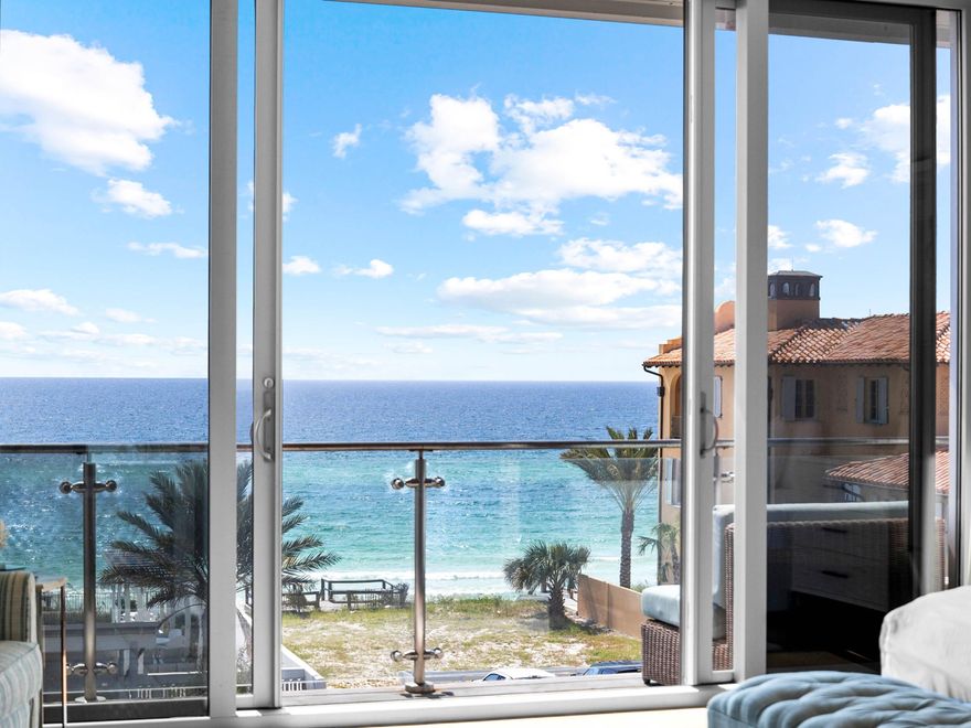 With private beach access, a beachfront pool, and sweeping Gulf views from both the living room and balcony, this refined luxury condo offers an exceptional opportunity for a second home or coastal retreat. Built in 2017, the residence showcases contemporary architecture and floor-to-ceiling windows that bathe the interiors in natural light while framing the ever-changing blues of the Gulf. Just inside the entry, three spacious guest suites provide comfort and privacy, each featuring a walk-in closet, ensuite bath, independent climate control, and plantation shutters for restful nights. The largest suite is a true sanctuary, complete with an oversized shower-tub combination and direct access to a private balcony with stunning Gulf views. A thoughtfully designed fourth bedroom configured as a bunk room accommodates four additional guests, making this home ideal for hosting family and friends.

The residence unfolds into a beautifully curated open-concept living space, anchored by a chef-inspired kitchen with stainless steel appliances, a griddle-equipped range for leisurely breakfasts, a stainless butler's sink, and a quartz-wrapped breakfast bar. Casual meals can be enjoyed at the bar, while the formal dining areawith built-in bench seatingcomfortably hosts gatherings of eight. After a day at the beach, unwind in the expansive living room, perfect for movie nights on the 65-inch HD smart TV, or retreat to the additional sitting area for quiet reading. Step outside to the generous Gulf-front balcony, an inviting setting for alfresco dining, sunset cocktails, and relaxed evenings accompanied by salty breezes and vibrant coastal skies.

Offered fully furnished, this third-floor condo includes dedicated parking and elevator access. Residents of Viridian enjoy exceptional amenities, including a pristine beachfront pool and spa, poolside ice machine, seasonal beach chair service (March-October), shared Gulf-side green space, and a renowned onsite restaurant. Additional dining, shopping, and entertainment await just a short bike ride away in Seaside, WaterColor, and WaterSound. This is coastal living at its finestwhere luxury, comfort, and the Gulf come together effortlessly.