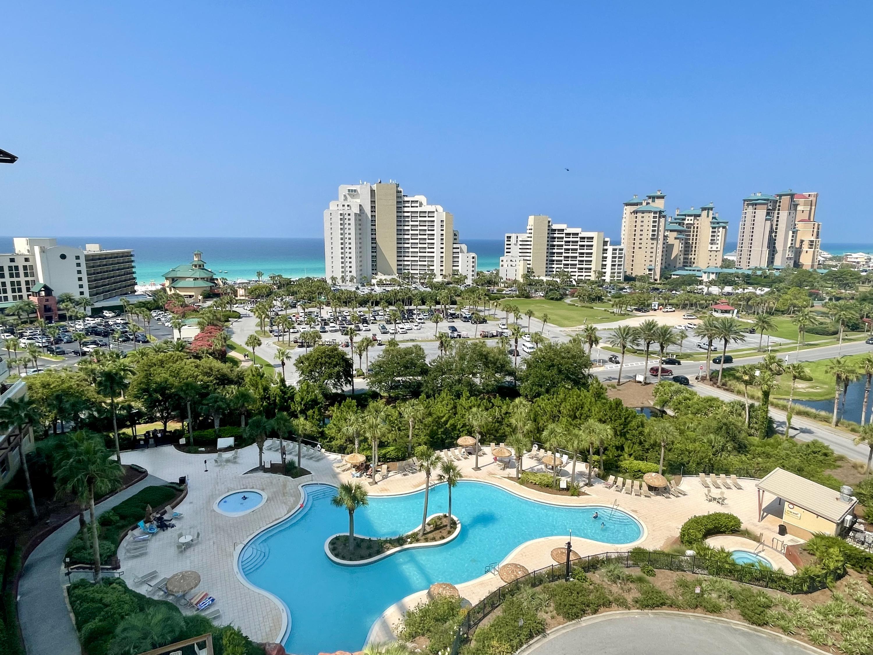 ***8TH FLOOR, SW. CORNER*** Spectacular views of the Gulf of Mexico, Golf Course, Pool and the resort from the entire condo and the wrap-around balcony make this a MUST SEE. This Immaculate unit has incredible, Luxury finishes throughout. HVAC systems in both units are only 4 years old. Quartz Countertops/Backsplash, SS Appliances, and Custom Cabinets highlight this gorgeous kitchen. Fresh paint throughout and new carpet in the bedrooms. The furniture is top of the line decor. The lock-off feature allows rental as a 2BR/2BA or as a 1BR /1BA AND a separate studio. The condo is being sold fully furnished and rental ready. This unit will pull top $$ on a Rental Program! Come get a tour today! This one won't last long!
