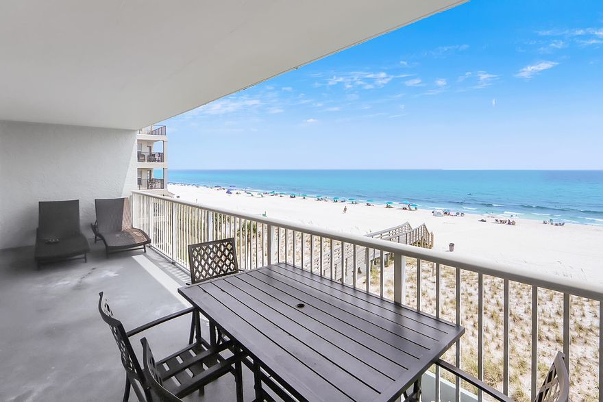 Hard to find 3 bdrm/3 full bath spacious END UNIT condo on 4th floor. Can't beat the size of this balcony with panoramic Gulf views.  Relax by one of the largest single pools and sundeck areas on Okaloosa Island. Light & bright inside with sliding glass doors in living room and master bedroom leading out to balcony. Open kitchen with raised breakfast bar, stainless steel appliances, and granite countertops. Don't forget to check out the full size washer & dryer and separate owners closet. Additional amenities include updated fitness room, on-site rental office, remodeled meeting room & lobby, grilling station, shuffle board, and open covered parking for owners only. Owner pets allowed.