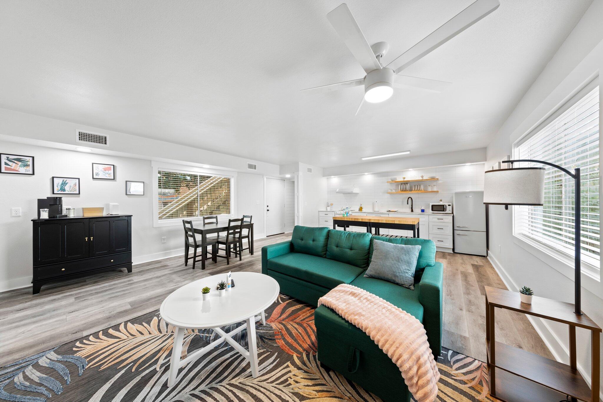 ***Fully Furnished Rental***Month to month or 6 month lease available!! Furnished for comfort and style, this newly renovated two-bedroom, one-bathroom condo is the perfect place to call home. Located just across the street from the beach and close to all the attractions of Okaloosa Island, this first-floor unit offers easy access and a relaxed Emerald Coast lifestyle. Upon entering, you are welcomed into a bright and cheerful OPEN Concept Living, dining and kitchen space. The Keurig coffee station is ready for your morning coffee. Enjoy some downtime in the living area, featuring a large flat-screen TV and a sofa that pulls out into full-size bed. The bathroom features a spacious glass and tile shower. Pets with approval.
