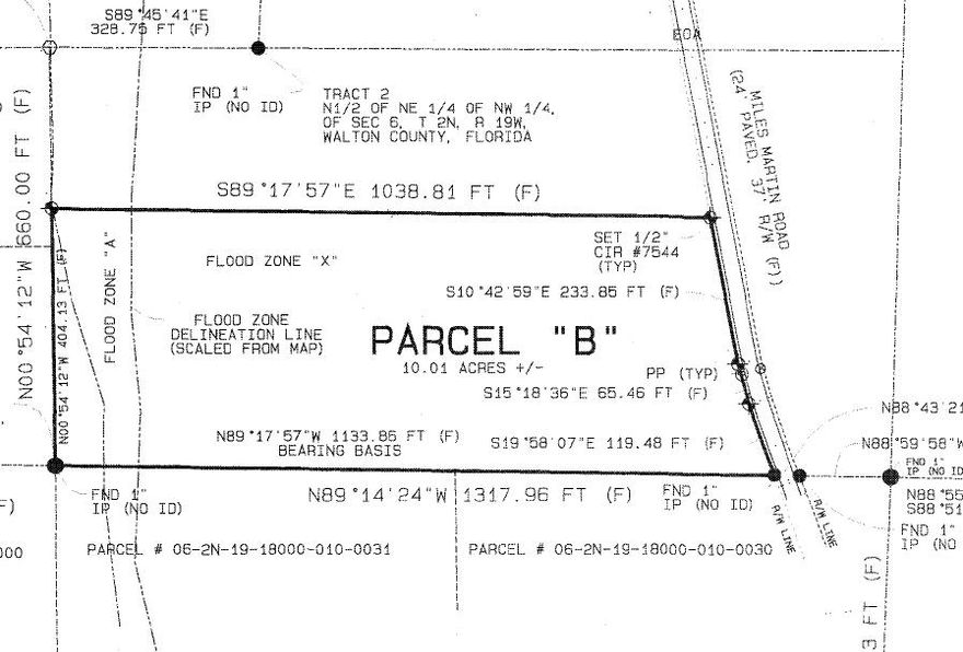 This 10.01 +- acre parcel is on a paved county road with 418.8 feet of frontage on Miles Martin Rd.  This land was carved out of a larger parcel in 2022. A small amount of wetlands run across the very back of the property, but otherwise its flood zone X and buildable.  Zoned for: Agriculture; County; Horses Allowed; Mobile Home; Residential Single Family Home. SURVEY AVAILABLE.