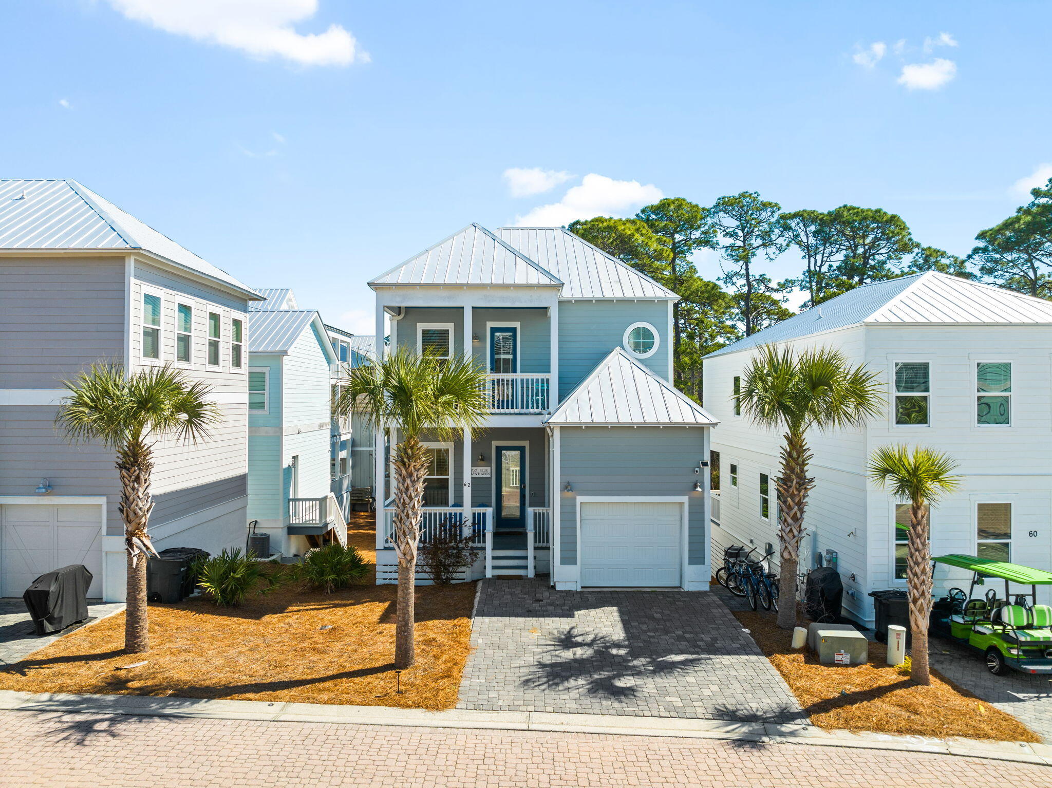 Location, Location, Location and sleeping 10! Welcome to 62 Charming Way, a hidden gem nestled just off Scenic Highway 30A in a peaceful community behind Stinky's Fish Camp Restaurant. This beautiful 30A retreat is just a short golf cart ride or a quick walk to the nearest public beach, offering the perfect blend of convenience and coastal charm.Step inside to an open-concept floor plan featuring a spacious living room, kitchen, and dining area--ideal for gatherings. The first floor also includes a half bath, laundry room, and pantry for added convenience.Upstairs, you'll find a master suite with a private bath, a guest suite with its own private bath, and a large bunk room designed for maximum comfort. The custom-built bunk beds feature three full-size mattresses, making this space perfect for family and guests. Whether you're looking for a full-time residence, vacation home, or rental investment, 62 Charming Way offers the best of 30A living in an unbeatable location!