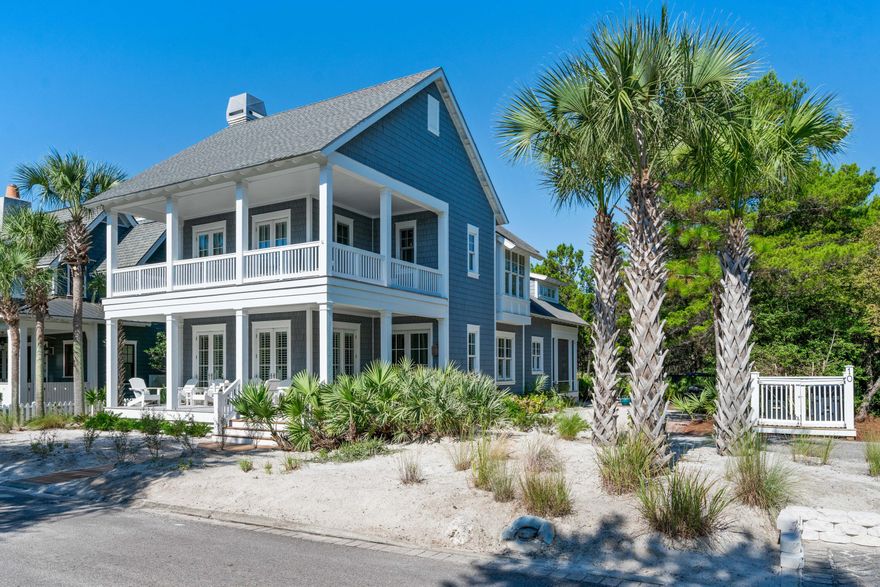 Deeded Beach Access! Spectacular 4 bedroom, 4 bath home in Watersound Beach! Professionally Decorated and sold fully furnished & turn key! Located on a large corner lot that backs up to Deer Lake State Park, this home has plenty of parking and allows for the addition of a 2 car Garage/Carriage House and a Private Pool! Designed by Gerald Burwell of VIE Magazine & masterfully constructed by Dune Construction, this home has never been rented & has been immaculately well maintained. The white sand yard makes it a unique addition to this very special 30a community. The large wrap around porch welcome you into the entry foyer & then on to the spacious, Open Concept living area. From there, the home gracefully flows into the Dining Area & Gourmet Kitchen, which opens up to the Cozy Back Porch. The first floor is completed by a full sized bedroom that is currently being used as an Office/Flex Space as well as a 1st floor Laundry Room. The Open Staircase is bathed in Natural Light and leads to the thoughtfully laid out second floor, which features the Master Suite and 2 additional bedrooms. High end features abound in the home including 10' ceilings, Ash Hardwood Flooring throughout, Honed Granite countertops, Visual Comfort lighting, Thermador appliances, Column Wine Fridge, Frameless Glass showers, and Recessed Lighting to name a few. Inquire today for more information and to schedule your own Private Showing of this very special Beach Home!