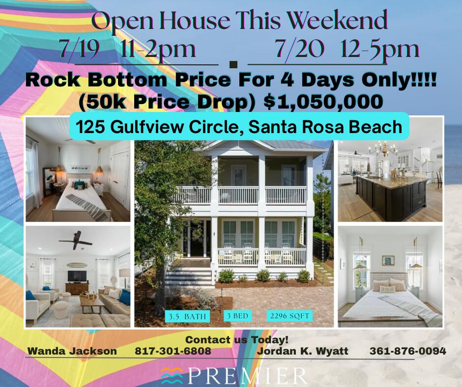 ROCK BOTTOM PRICING!!! Seller's are ready to make a deal!!! Make your appointment today to tour 125 Gulfview Circle and let's get your buyers into this home at the deal of the summer! Gorgeous custom home in Blue Mountain Beach with luxury finishes & attention to detail around every corner. Built by Ben Giles, this home stands set apart in the community of Highland Parks. Situated towards the front of the community allows quick access to the resort style pool and easy access to all that 30A has to offer. This home has been meticulously maintained and it shows! As you enter the spacious open living area, you will immediately fall in love with the coastal retreat before you! Equipped with smart home technology, a new hot water heater, HVAC's from 2021 and stainless steel Your days will be spent relaxing in the comfort of your new beach oasis. With 10 ft ceilings and custom finishes, the open concept living and dining area boasts wide open spaces to rest and play! The ensuite bathrooms in every bedroom set this beauty apart and the intentional touches that relay the beach vibe throughout allow your guests to unwind and enjoy beach life along 30A.