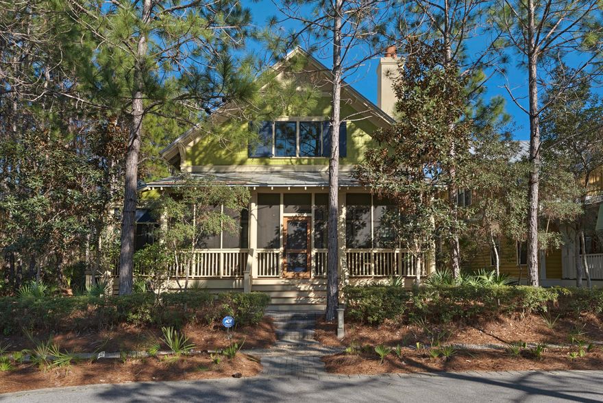 Cottage extrodinarie!! This charming Florida cottage is the most adorable cottage in WaterColor. Boasting over 3,000 square feet, with 4 bedrooms and 4.5 baths, this home is truly one of a kind. Located in the Pine Crest neighborhood of Phase 2 and on a private cul-de-sac, the northern side of this home is protected by Natural Preserve and front of the home faces a manicured green space...there are Park/Preserve views on 3 sides of this home. As you enter the home you immediately notice the huge vaulted ceilings in the living and dining rooms, with a fireplace, along with the beautiful Australian Cypress floors. The gourmet kitchen, with huge island and breakfast bar, features GE Monogram stainless steel appliances & granite countertops.