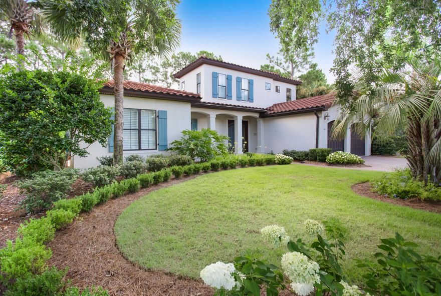 Well-appointed and lushly manicured Mediterranean-style home located on #5 green of the Raven Golf Course. This estate is perfect for entertaining featuring a gourmet kitchen, island with breakfast bar open to the living area with gas fireplace, and a dining area that has windows open to a poolside bar. A screened enclosure offers a sizable pool, jacuzzi, grilling area, and a covered lanai with gas fireplace. The main floor hosts the primary suite along with a guest bedroom, bath and laundry room. Two additional guest beds w/ private ensuites are on the 2nd level.