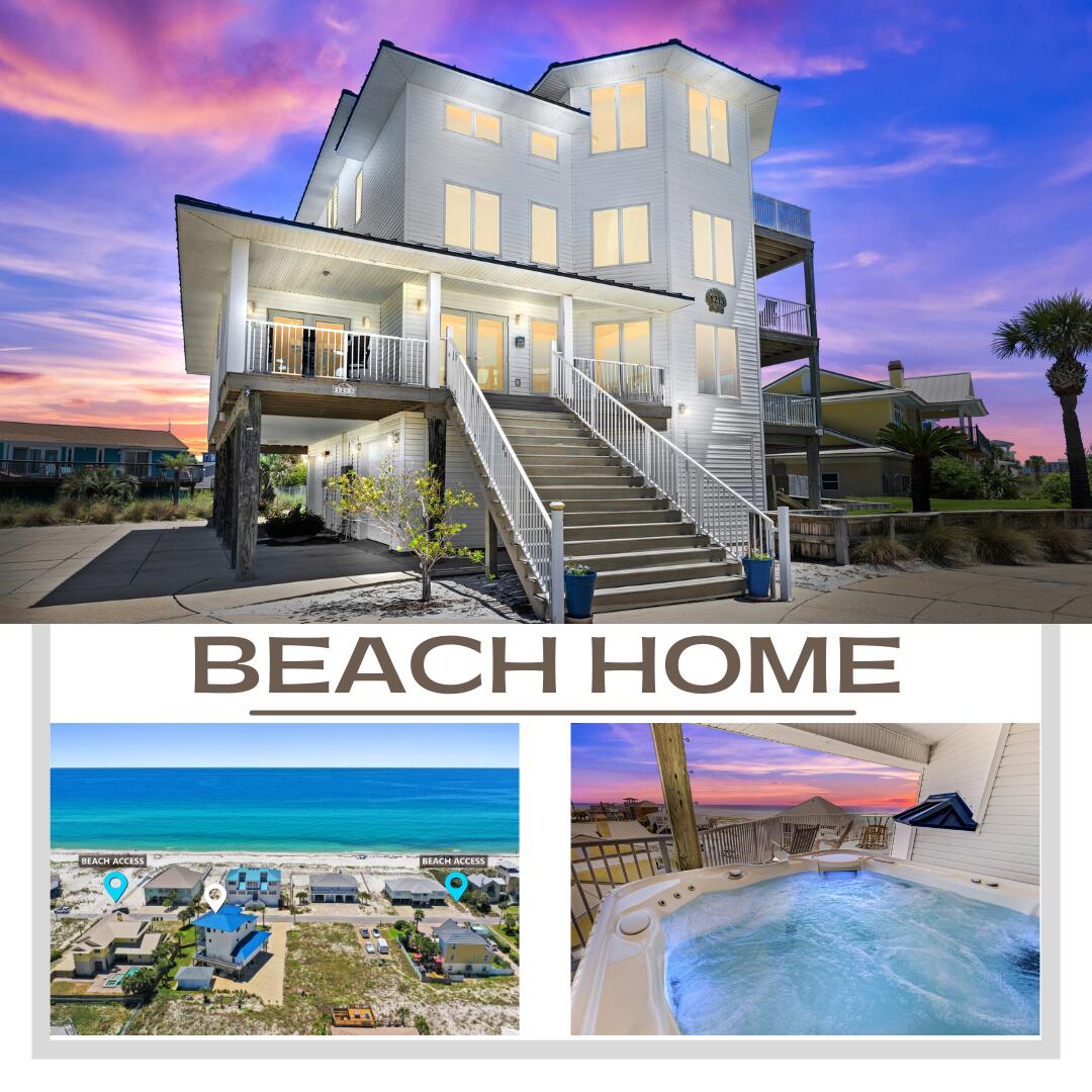 This gorgeous beach home is for those who can appreciate luxury in the true sense of the word. You'll bask in luxury just a hundred steps to Gulf of Mexico beaches, from Imported European Bullnose granite countertops and Brazilian Teakwood flooring to Italian Travertine Tile flooring and the Mahogany Interior Elevator. This is Luxury personified and the highest quality construction and features. As you arrive in the foyer you'll be greeted by gorgeous Italian Travertine flooring laid on the bias and an Imported Brazilian Teakwood staircase to the Second floor. Here you'll encounter the Elevator adorned in Rich Mahogany, 3 bedrooms, each with it's own access to the outdoor decks with amazing views of the Gulf of Mexico.Between two of the bedrooms lies the Jack and Jill Bath.Beautiful European Bullnose Granite countertops, Custom Italian Travertine shower and Polished Brass fixtures adorn this spacious bath. Just down the hall you'll find the the Bunkroom with access to the South facing front deck with direct views of the Gulf of Mexico not to mention the adjacent Full Custom Bathroom with Pedestal sink, Zero Entry Custom Travertine shower, private water closet and access to the North Deck. The Grande Feature of this level is the Luxury Home Theatre! Movie Style Theatre seating with Imported Italian Leather recliners, Top Quality Surround Sound System, 103 Inch Projector Movie Screen...and that's not all! We have a full theatre kitchenette with a Popcorn machine, Nacho machine, 2 Luxury Wine Chillers, one for Red, one for White, Microwave, Custom Cabinetry and Sink over granite countertops. Ride the Mahagony Elevator to the second floor which opens to the expansive kitchen space. On this level you'll find Italian Travertine flooring throughout, European Bullnose Granite Countertops, Sandstone Sinks and Custom Cabinetry. This open concept space flows beautifully from the 7 seat breakfast bar to the Dining Area with Soaring Ceilings and Full Wet Bar with China Cabinets to the Octagon shaped Family Room featuring a Wall of Windows and Deck access providing more of those fabulous Gulf views. The Kitchen features Kenmore Elite Appliances and amazing South and East views from the windows over the Triple Sandstone sinks. Just off the Kitchen you'll find the powder room, spacious laundry room and another access to this level's South/East facing Decks. The Kitchen Pantry is a Room unto itself designed by Alpha Closets! You've got a Commercial Refrigerator and Freezer, abundant countertops and cabinetry as well as a trash compactor. When you're ready to retire for the evening take the elevator or climb those Teakwood stairs to the Owner's Penthouse Level. Here, 45 feet above ground level you will find another guest bedroom as well as the Owner's Suite. The Owner's Suite overlooks the Gulf, is Octagon in shape, has a comfy breakfast area, electric fireplace, not to mention a Kitchenette with Microwave, Sink with Insta Hot water, Mini Fridge and Custom cabinetry. The en suite Bath is truly amazing! Granite and Travertine counters and shower with views to the North and East are just remarkable. All polished Brass fixtures and several Towel Warmers will make your comfort complete, not to mention the oversized Owner's closet. Once you're ready to truly relax, go out onto the 3rd level deck and sink into the 6 person Hot Tub with wonderous views of the Gulf to the East and the South and the Santa Rosa Sound to the North. The possibility of covering all the details of this home are nearly impossible, but...on the ground floor you'll find a 2+ car garage and an unbelievable amount of storage. But that's not all, there's a Piling built detached single car garage which could be expanded just behind the home.
This remarkable home was completely rebuilt in 2008.
The property grounds are custom designed with a plethora of palms and other tropical foliage as well as Zoysia grass.
The grounds are also serviced by a well pump which feeds the irrigation system.
50Amp electric and sewer connection for your Recreational Vehicle.
Commercial grade whole house fire suppression system.
All windows and doors are Anderson Coastal designed and installed and feature Low E blue tint (unable to see inside the home). These windows and doors are even bullet proof so you'll be ready for any storms that come your way.
Two outdoor Hot and Cold showers.
All Furnishings custom made by Furnitureland South as well as other pieces will be included in the sale of the home ($125,000.00 value) with the exception of a few excluded pieces. Low Flood Insurance under $600 a year!!
Full home details, including structural, safety and operational details are available upon guided tour with Listing Agents.