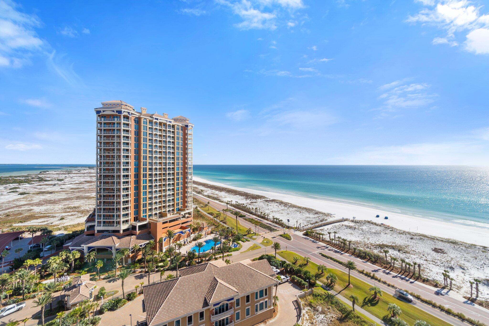 Enjoy the sugar white sand and views of Pensacola Beach from the 14th floor of the the Portofino Island Resort. This large 3 bedrooms 3.5 bathrooms overlooks the Gulf of Mexico and the sound. Every room offers gorgeous water views with floor to ceiling windows. Relax on the wrap around balcony or take a dip in one of the 6 pools. The Lifestyle Center is conveniently located in the community with restaurants, Starbuck coffee, a gym, a full spa, hot tubs, and pool side service. The Portofino has numerous activities available for owners and guests including: tennis, a water obstacle course, paddle boarding, kayaking, jet skiing, beach chair rentals, bike rentals, and more. This condo comes fully furnished with 2 assigned parking spots in the parking deck, and 2 storage areas. Information contained within this listing such as square footage, is deemed to be accurate but is not guaranteed. Buyer to verify.