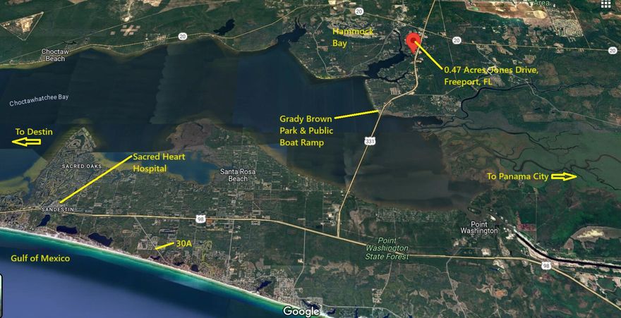 0.47 ACRES ON JONES DRIVE, FREEPORT, FL - AFFORDABLE FREEDOM NEAR THE COAST! Build your dream home or place a mobile home on this flexible homesite just 25 minutes from the beach and 10 minutes from Grady Brown Park, where you'll find a public boat ramp, beach area, and playground. Public water and sewer are available, and with no HOA and no build-out time restrictions, you can develop the property on your own timeline. The lot is located on a quiet, no-through street for added privacy, and while it will require fill to raise the elevation, the potential here is hard to beat. Enjoy a peaceful setting with quick access to the 331 bridge for easy trips to Santa Rosa Beach, the Gulf of Mexico, and all the dining, shopping, and amenities Freeport has to offer.
