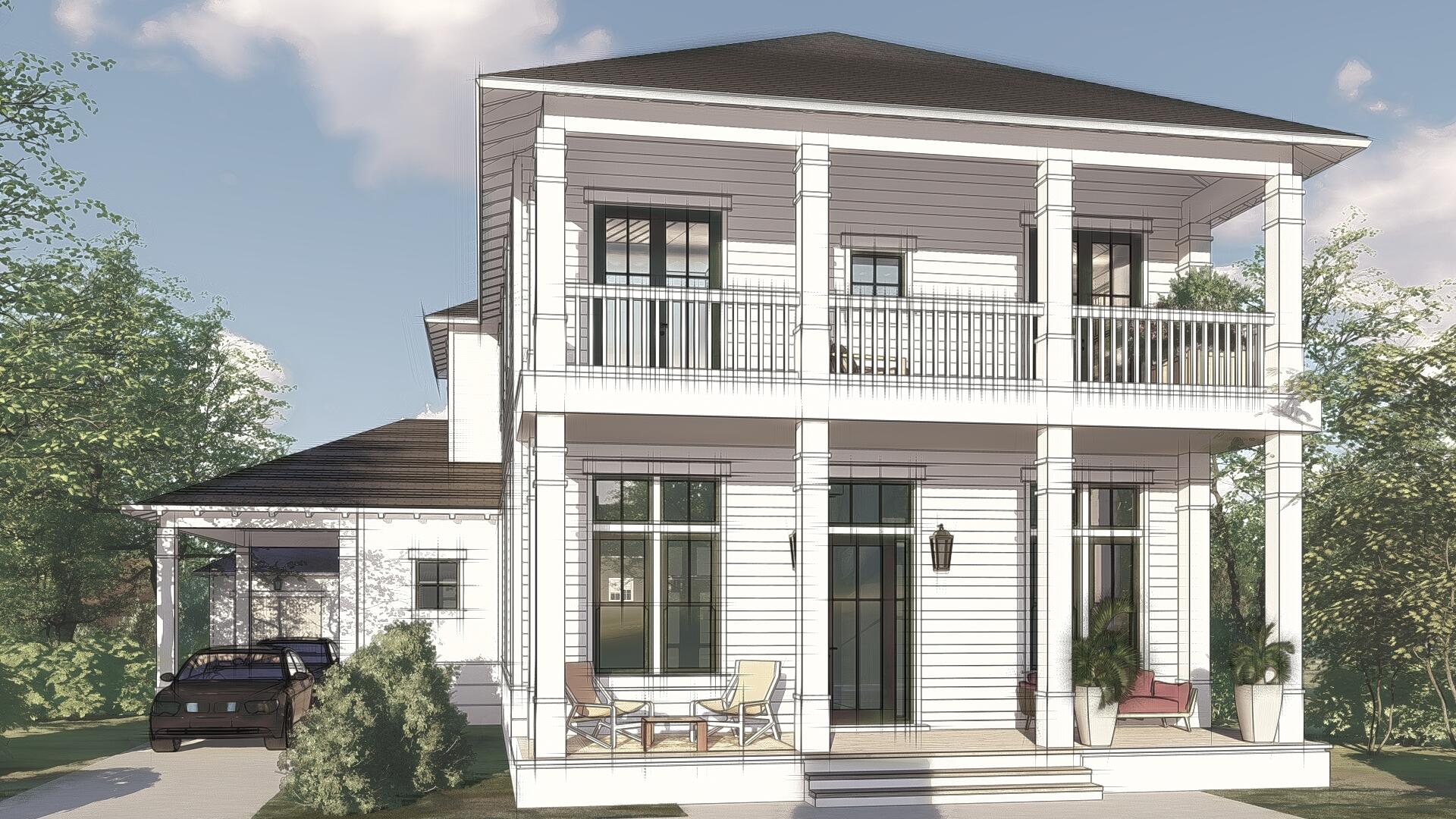 The NEW Ellis floor plan built by the Arkon Group features a modern layout with plenty of coastal charm. This stunning 4-bedroom, 4.5-bathroom home includes a first floor junior master suite and second floor master, 2  home offices for work/school, upstairs den, 2-car detached garage + carport, along with a summer kitchen and private pool with a sun shelf. Luxury finishes include wire-brushed hardwood flooring, quartz countertops with marble backsplash, unique tile in each bathroom, Thermador stainless steel appliances, and beautiful gas lanterns the front porch. This homesite backs up to nature preserve offering peaceful views and added privacy.
