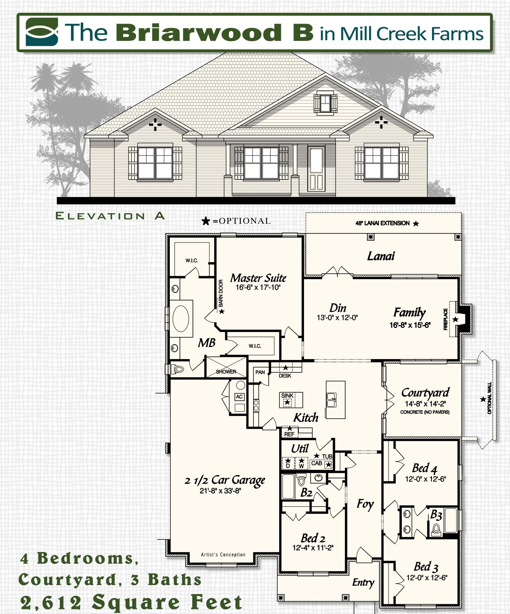 New Briarwood B Floor plan, similar to the MODEL HOME. Open layout with 4 bedrooms, and 3 baths. Come enjoy the oversized front and back porches. This floor plan includes a 2.5 garage, providing workshop space. Large, grand foyer opening to the kitchen, side lanai, dining and living area. Large double walk-in closets along with oversized tiled shower and tub deck in the master. Floor coverings are laminate, tile and carpet. Lots of upgrades including crown molding, cased windows, 8' doors throughout, extended island, 2 ceiling fans on back porch, floor plug, and upper and lower cabinets w/ drop in sink and formica top in laundry. Energy efficient Gulf Power EarthCents Certified home. Only 13 Miles to Duke Field and Special Forces Base. Built by Multiple Award Winning VA Approved Builder.